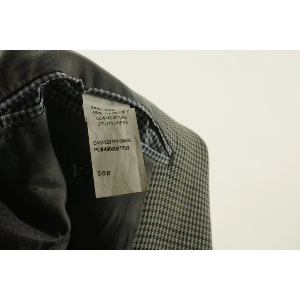 Lauren Ralph Lauren‎ Silk & Wool Mens 50R Gray Houndstooth Check Notch Blazer
